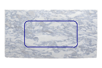 Tafelblad met afgeronde hoeken van Calacatta Blue marmer op maat voor woonkamer of entree 180x90 cm