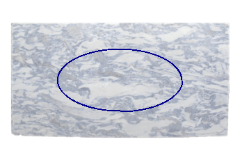 Tafelblad ovaal (ellips) van Calacatta Blue marmer op maat voor tafelblad 180x90 cm