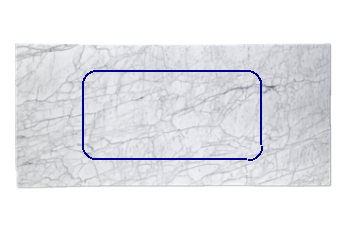 Tafelblad met afgeronde hoeken van Calacatta Zeta marmer op maat voor woonkamer of entree 180x90 cm