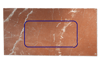 Tafelblad met afgeronde hoeken van Rojo Alicante marmer op maat voor woonkamer of entree 180x90 cm