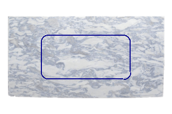 Tafelblad met afgeronde hoeken van Calacatta Blue marmer op maat voor tafelblad 180x90 cm