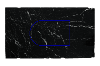 Table top, half round made of Nero Marquina marble cut to size for table top 140x90 cm