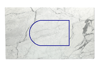 Table top, half round made of Statuario Venato marble cut to size for table top 140x90 cm