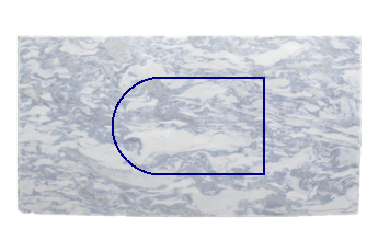 Table top, half round made of Calacatta Blue marble cut to size for living or entrance hall 140x90 cm
