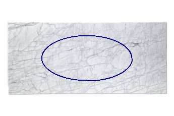 Tavola, ellisse di Calacatta Zeta marmo su misura per soggiorno o ingresso 180x90 cm
